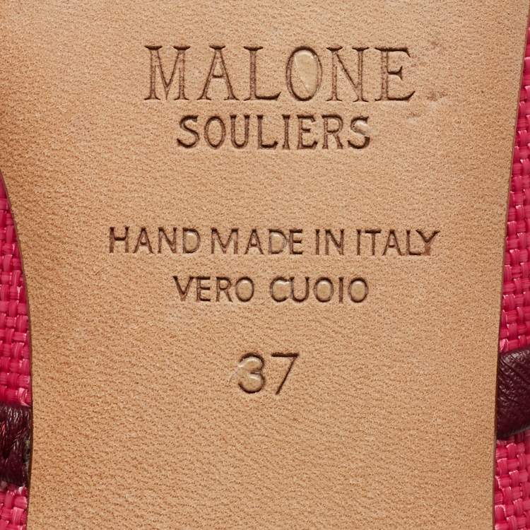 Pre Owned Malone Souliers Pink Raffia and Leather Maureen Mule Flats Size 37