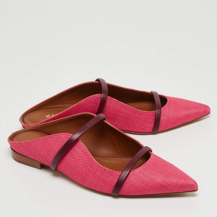 Pre Owned Malone Souliers Pink Raffia and Leather Maureen Mule Flats Size 37