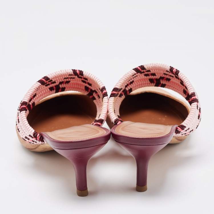مملوكة مسبقًا Malone Souliers Brown/Pink Raffia and Fabric Maisie Mules Size 36