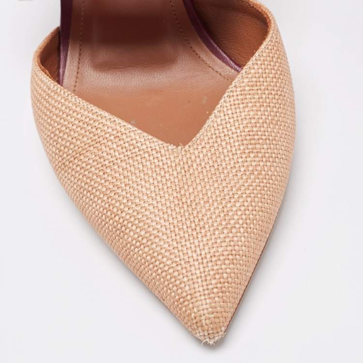 مملوكة مسبقًا Malone Souliers Brown/Pink Raffia and Fabric Maisie Mules Size 36
