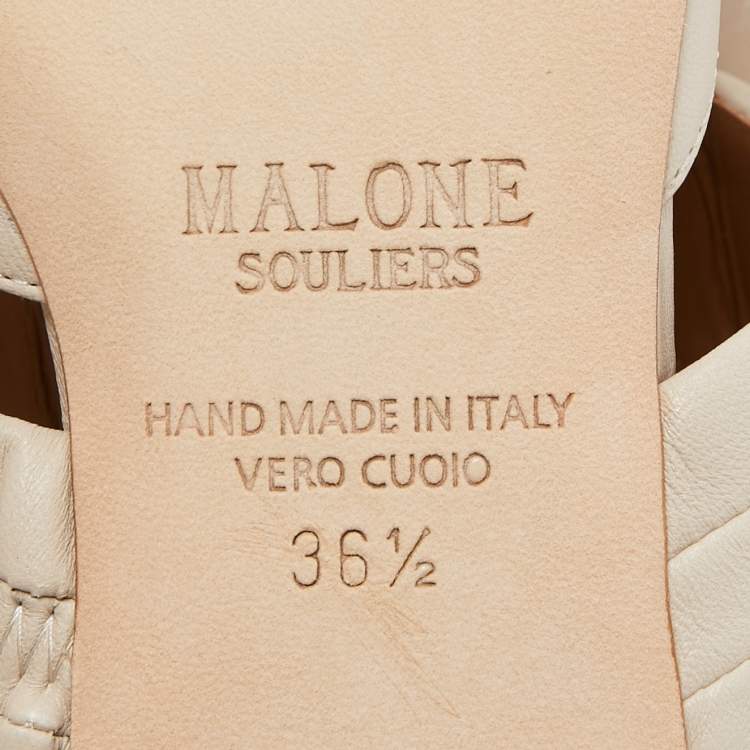 Pre Owned Malone Souliers Cream Leather Maisie Slingback Flats Size 36.5  