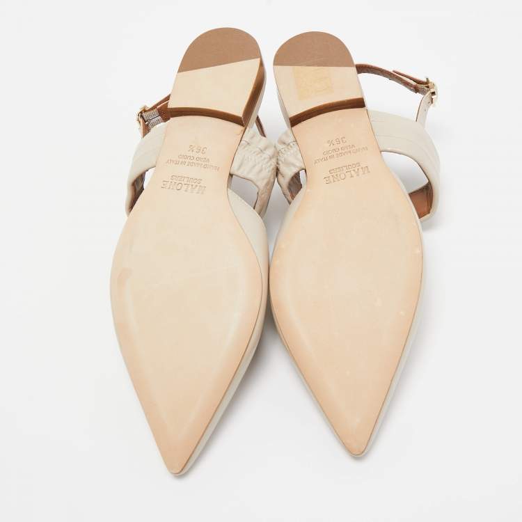Pre Owned Malone Souliers Cream Leather Maisie Slingback Flats Size 36.5  