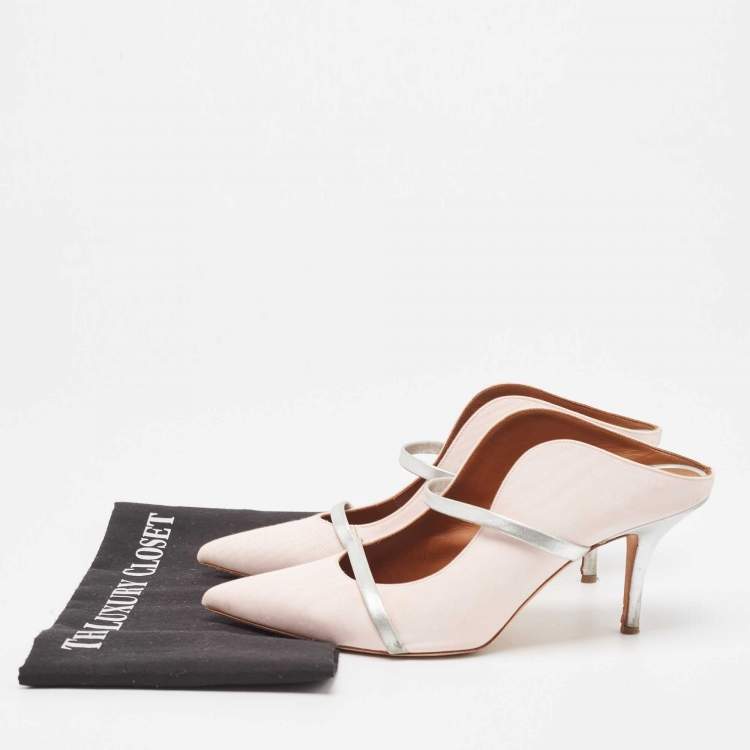 Pre Owned Malone Souliers Pink/Silver Fabric and Leather Maureen Mules Size 40.5 