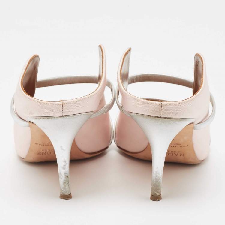 Pre Owned Malone Souliers Pink/Silver Fabric and Leather Maureen Mules Size 40.5 