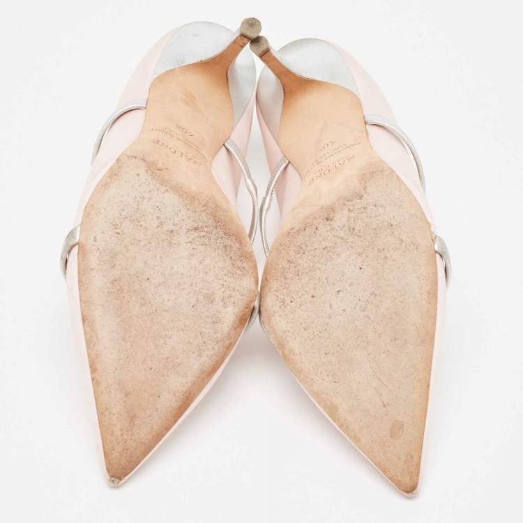 Pre Owned Malone Souliers Pink/Silver Fabric and Leather Maureen Mules Size 40.5 