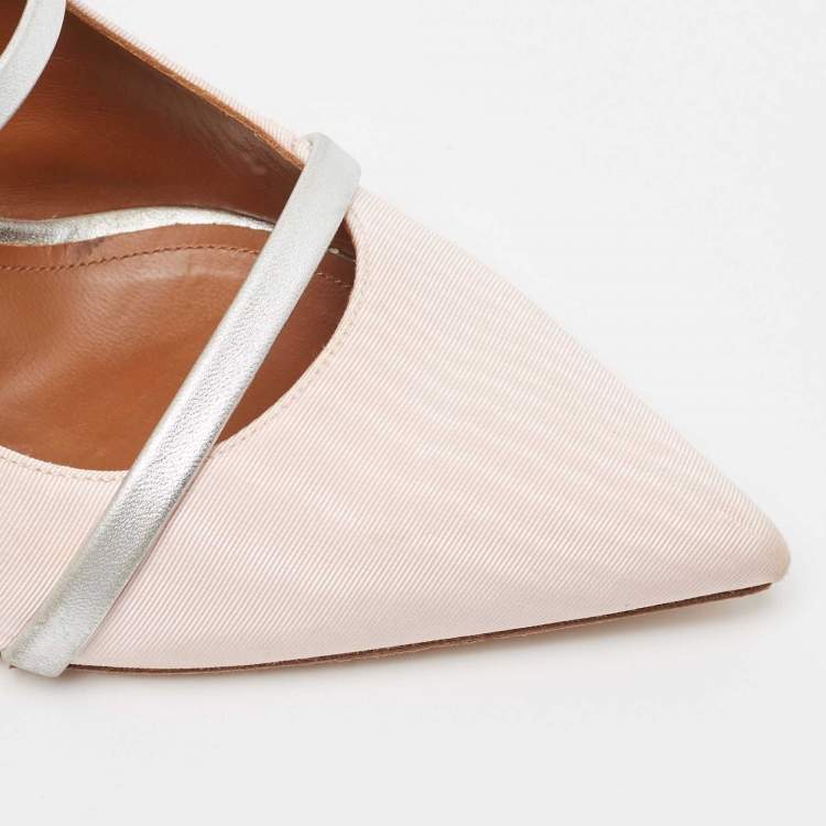 Pre Owned Malone Souliers Pink/Silver Fabric and Leather Maureen Mules Size 40.5 