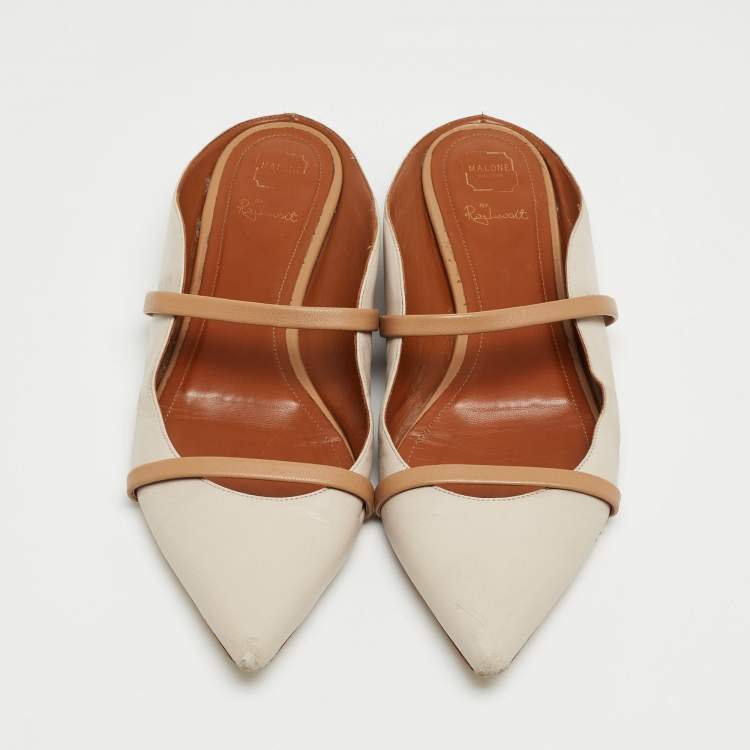 Pre Owned Malone Souliers Cream/Beige Leather Maureen Flats Size 38.5
