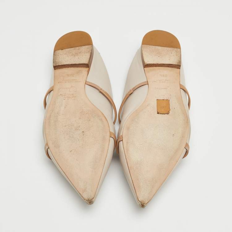 Pre Owned Malone Souliers Cream/Beige Leather Maureen Flats Size 38.5