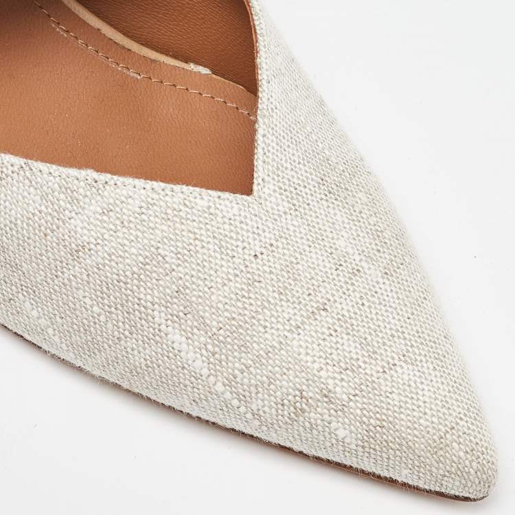 Pre Owned Malone Souliers Beige Canvas Maisie Mules Size 38.5