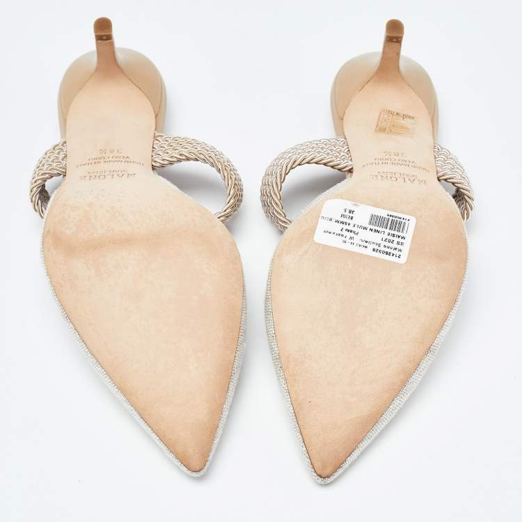 Pre Owned Malone Souliers Beige Canvas Maisie Mules Size 38.5