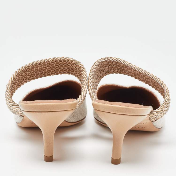Pre Owned Malone Souliers Beige Canvas Maisie Mules Size 38.5