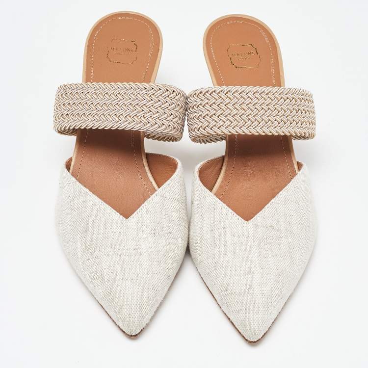 Pre Owned Malone Souliers Beige Canvas Maisie Mules Size 38.5