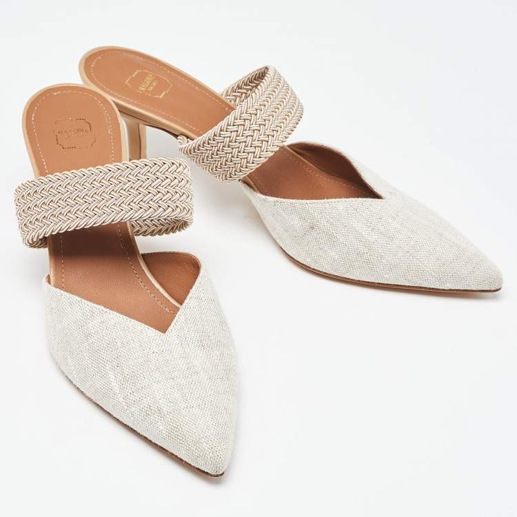 Pre Owned Malone Souliers Beige Canvas Maisie Mules Size 38.5