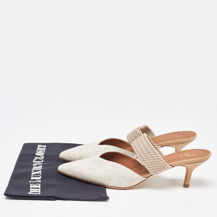 Pre Owned Malone Souliers Beige Canvas Maisie Mules Size 38.5