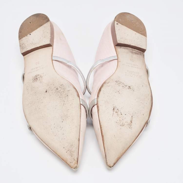 Pre Owned Malone Souliers Pink/Silver Fabric and Leather Maureen Flat Mules Size 36