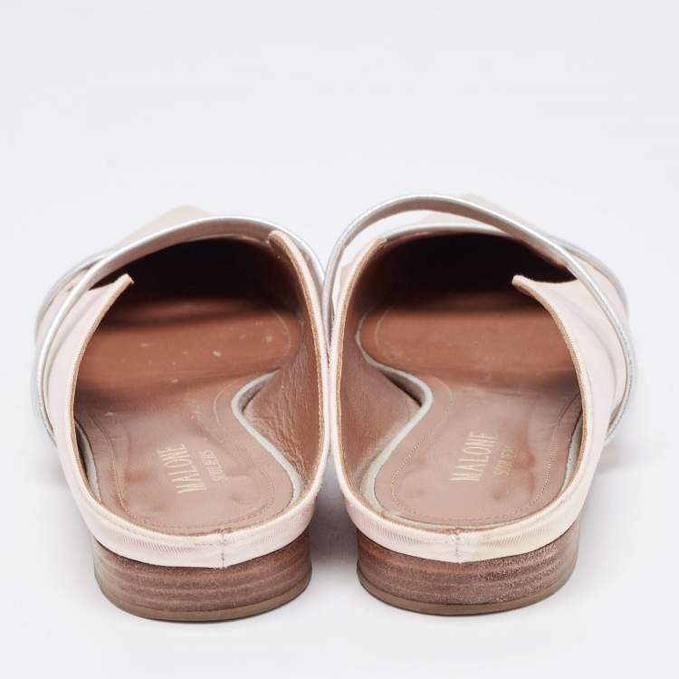 Pre Owned Malone Souliers Pink/Silver Fabric and Leather Maureen Flat Mules Size 36