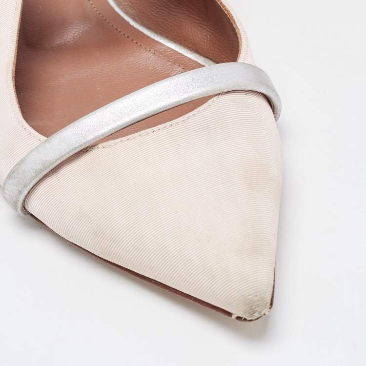 Pre Owned Malone Souliers Pink/Silver Fabric and Leather Maureen Flat Mules Size 36