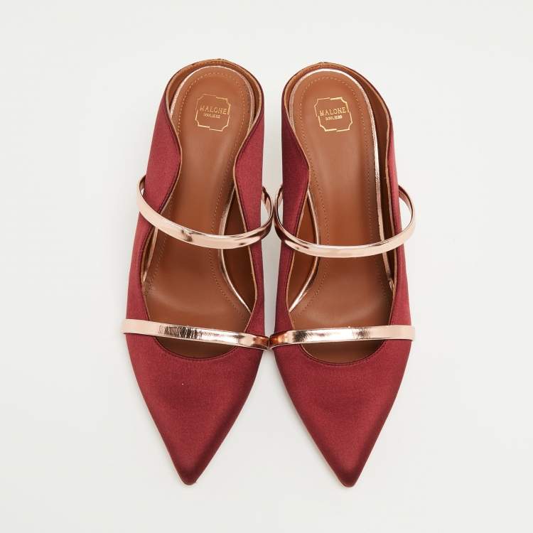 مملوكة مسبقًا Malone Souliers Burgundy/Rose Gold Satin Maureen Mules Size 39
