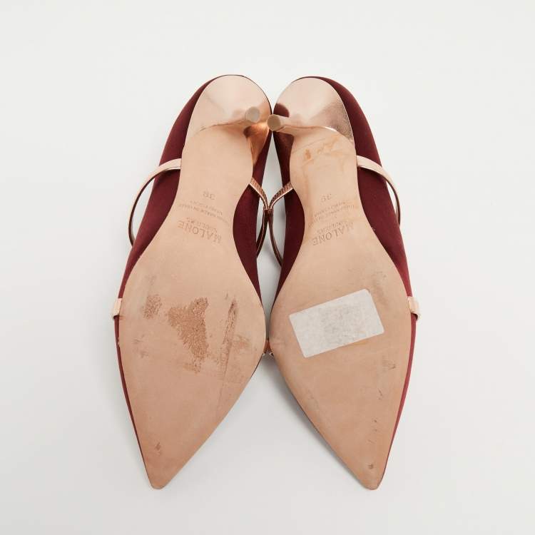 مملوكة مسبقًا Malone Souliers Burgundy/Rose Gold Satin Maureen Mules Size 39