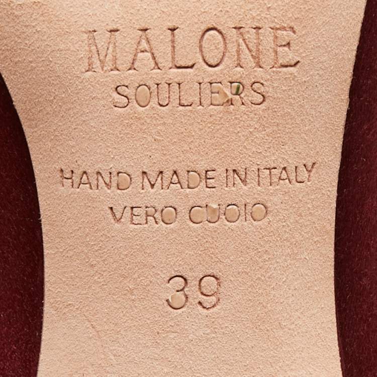 مملوكة مسبقًا Malone Souliers Burgundy/Rose Gold Satin Maureen Mules Size 39
