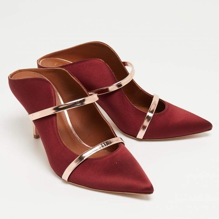 مملوكة مسبقًا Malone Souliers Burgundy/Rose Gold Satin Maureen Mules Size 39