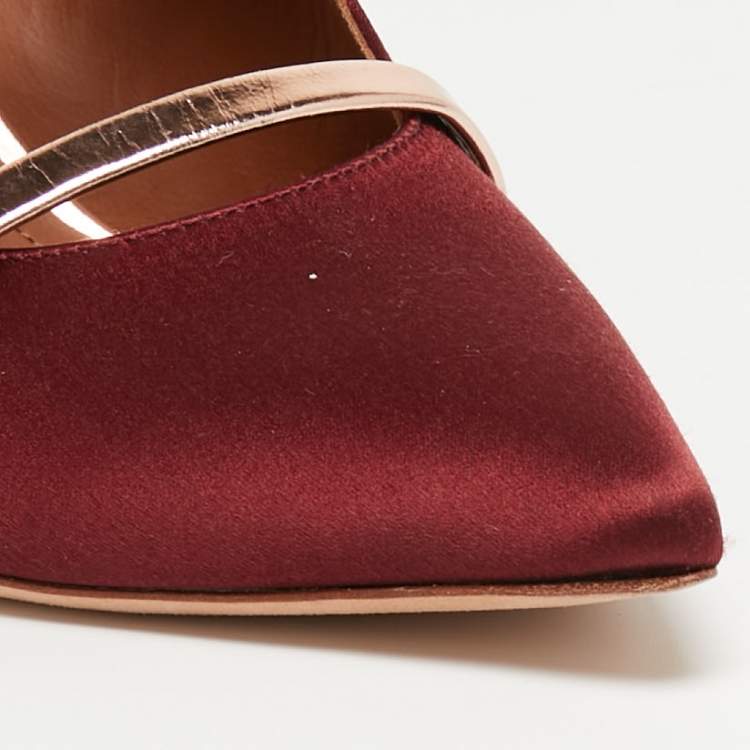 مملوكة مسبقًا Malone Souliers Burgundy/Rose Gold Satin Maureen Mules Size 39