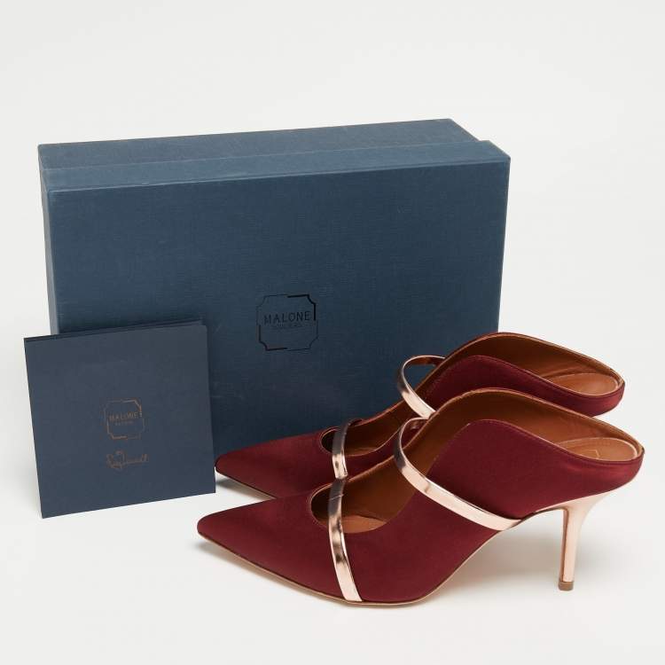 مملوكة مسبقًا Malone Souliers Burgundy/Rose Gold Satin Maureen Mules Size 39