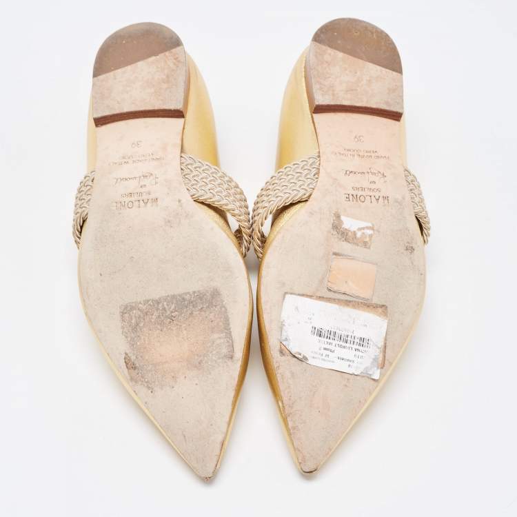 Pre Owned Malone Souliers Metallic Gold Leather Roy Luwolt Ballet Flats Size 39