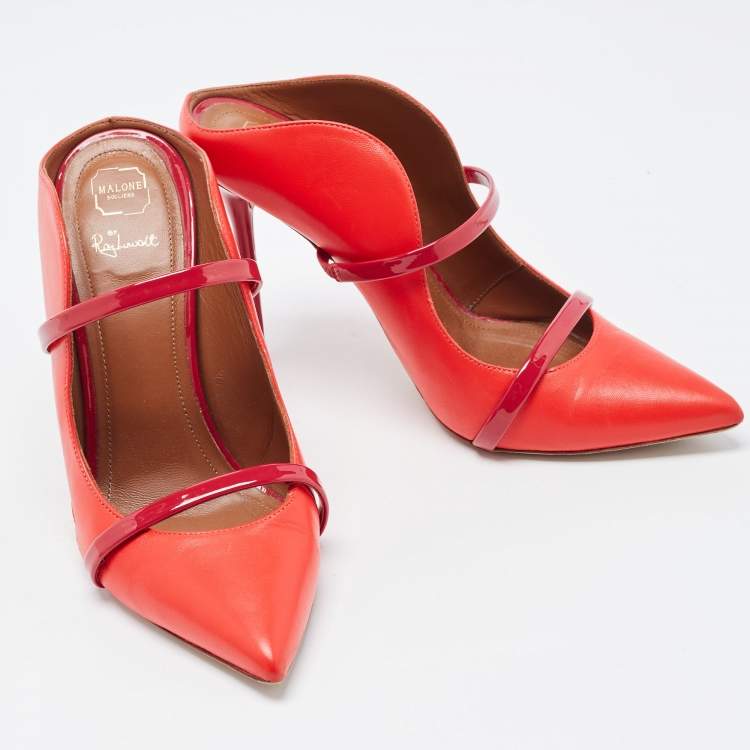 Pre Owned Malone Souliers Red Leather Maureen Mules Size 38