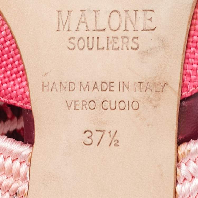 Pre Owned Malone Souliers Pink Raffia Maisie Mules Size 37.5
