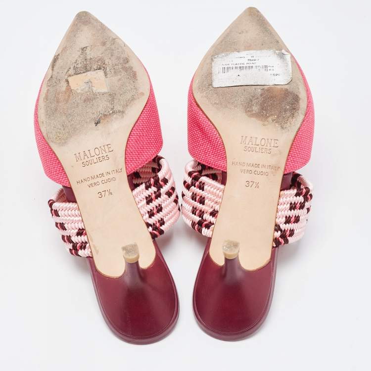 Pre Owned Malone Souliers Pink Raffia Maisie Mules Size 37.5