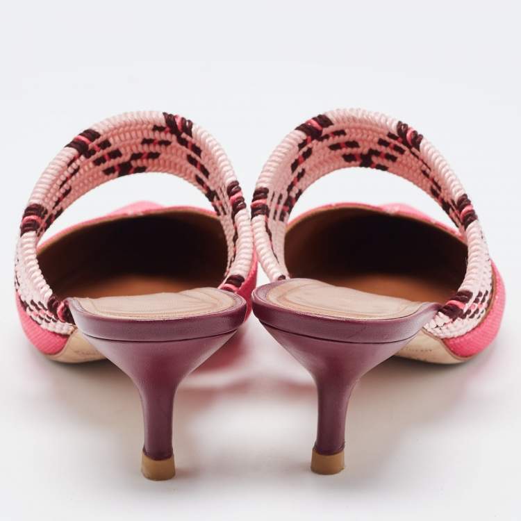 Pre Owned Malone Souliers Pink Raffia Maisie Mules Size 37.5