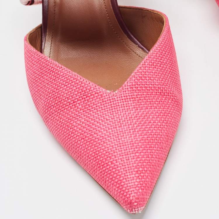 Pre Owned Malone Souliers Pink Raffia Maisie Mules Size 37.5