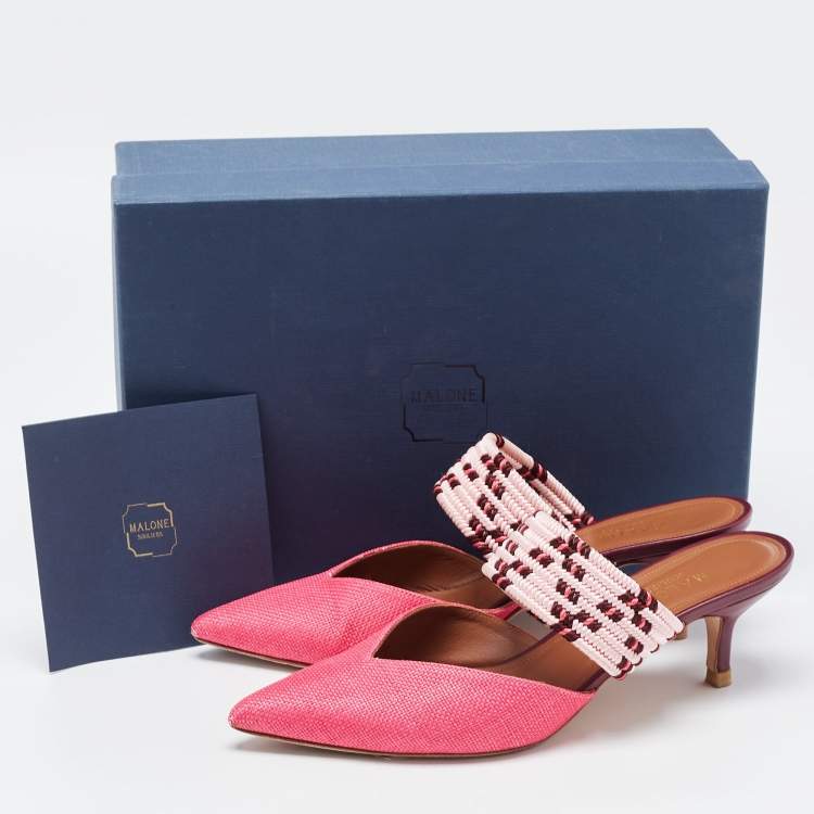 Pre Owned Malone Souliers Pink Raffia Maisie Mules Size 37.5