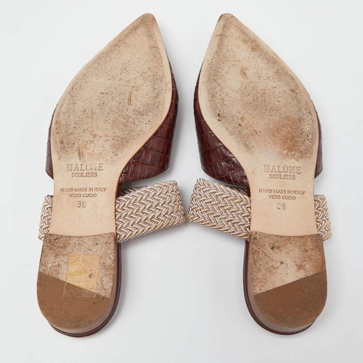 Pre Owned Malone Souliers Brown Croc Embossed Maisie Sandals Size 36