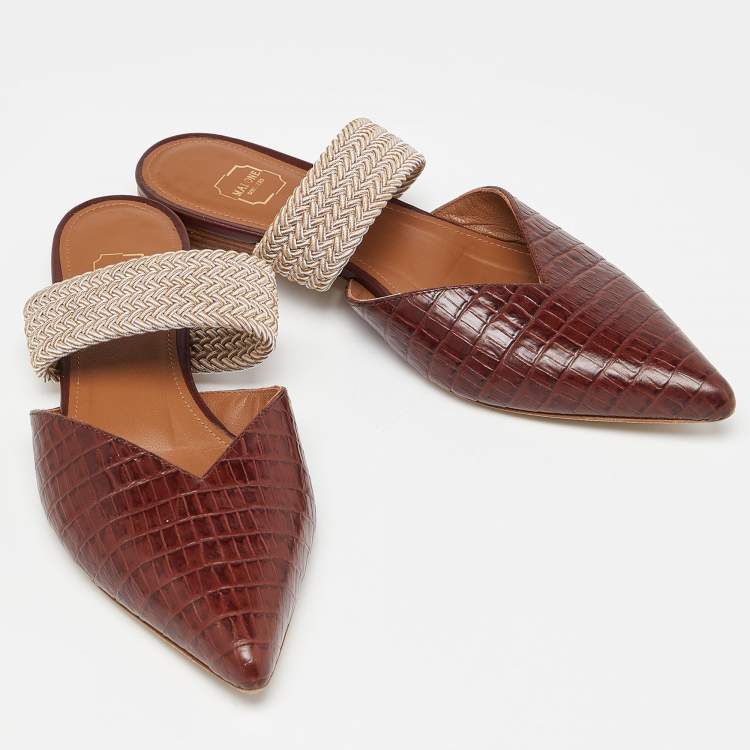 Pre Owned Malone Souliers Brown Croc Embossed Maisie Sandals Size 36