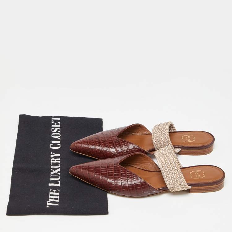 Pre Owned Malone Souliers Brown Croc Embossed Maisie Sandals Size 36