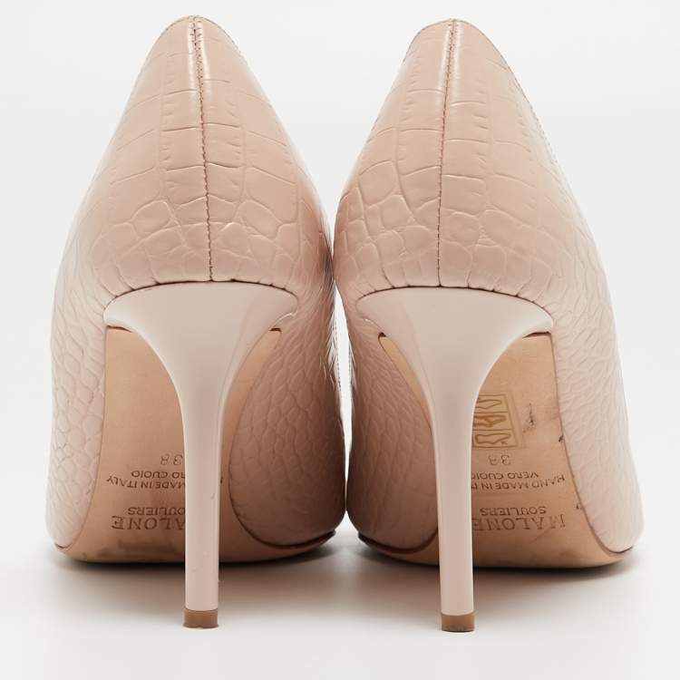 Pre Owned Malone Souliers Blush Pink Croc Embossed Leather Rina Pumps Size 38