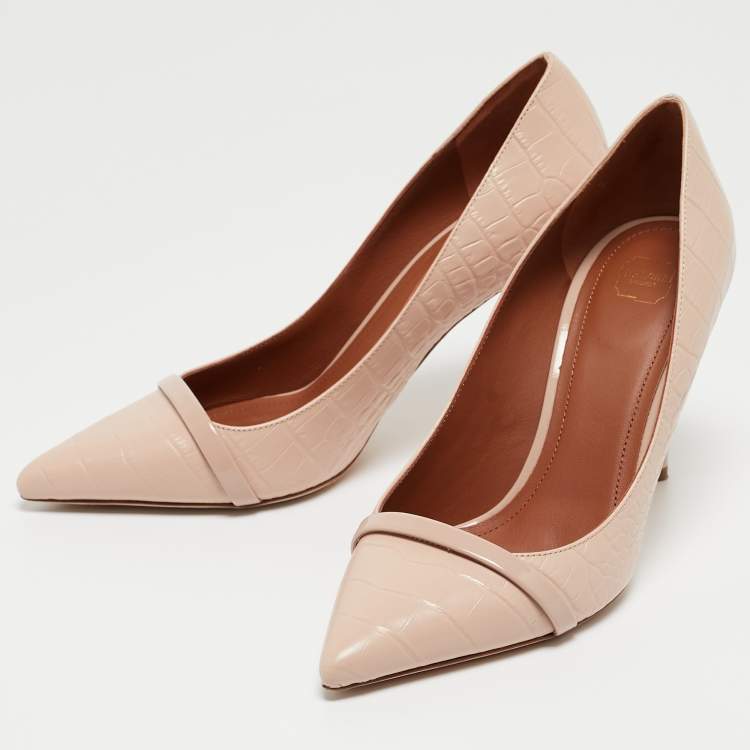 Pre Owned Malone Souliers Blush Pink Croc Embossed Leather Rina Pumps Size 38