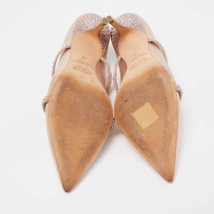 Pre Owned Malone Souliers Rose Gold Leather Crystal Embellished Maureen Mules Size 38
