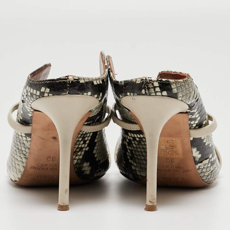 Pre Owned Malone Souliers Grey/Black Python Embossed Leather Maureen Mules Size 39