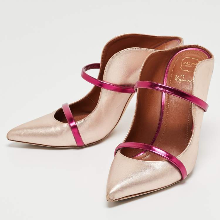 مملوكة مسبقًا Malone Souliers Metallic Pink Leather Maureen Mules Size 37