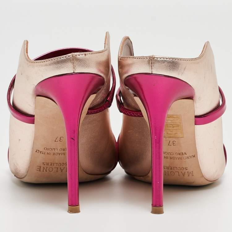 مملوكة مسبقًا Malone Souliers Metallic Pink Leather Maureen Mules Size 37