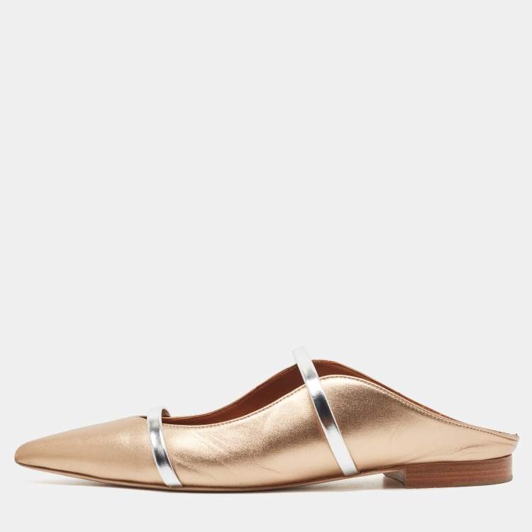 Pre Owned Malone Souliers Metallic Gold/Silver Leather Maureen Flat Mules Size 41