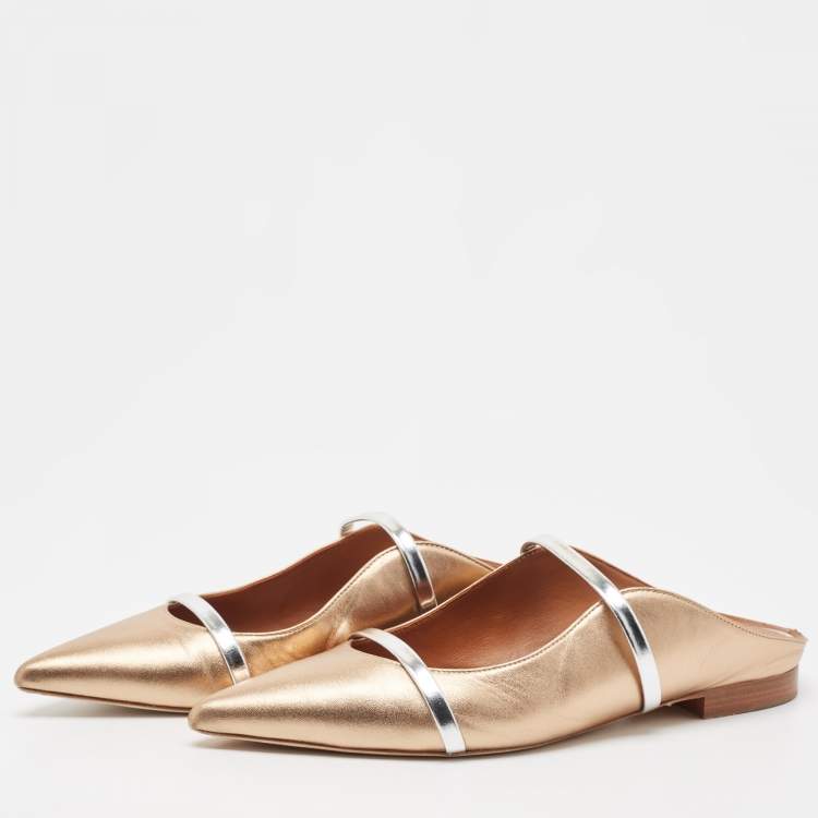 Pre Owned Malone Souliers Metallic Gold/Silver Leather Maureen Flat Mules Size 41