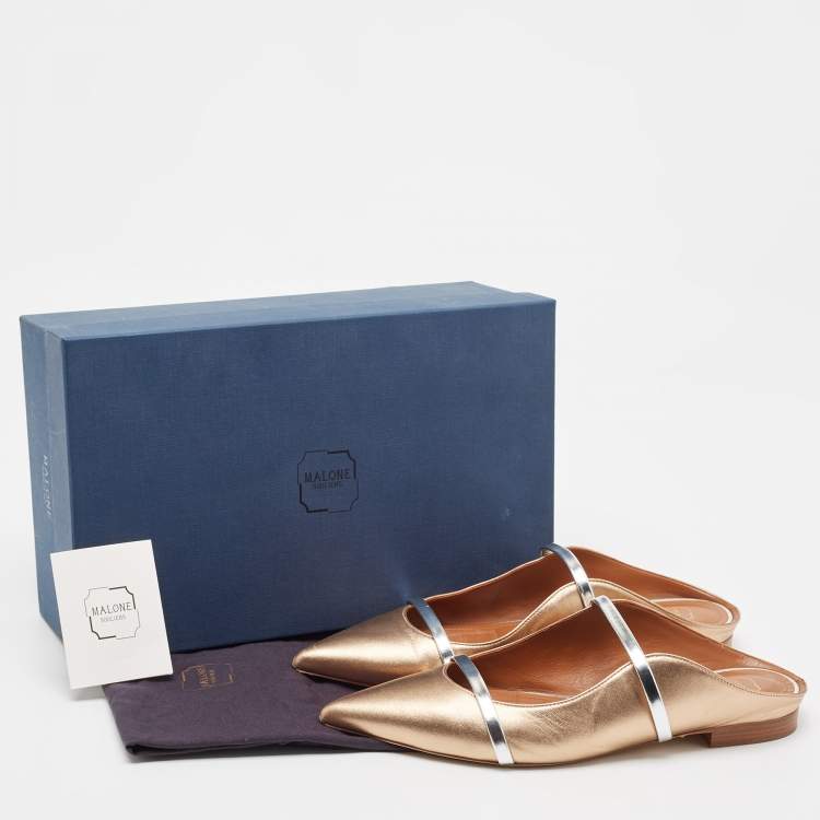 Pre Owned Malone Souliers Metallic Gold/Silver Leather Maureen Flat Mules Size 41
