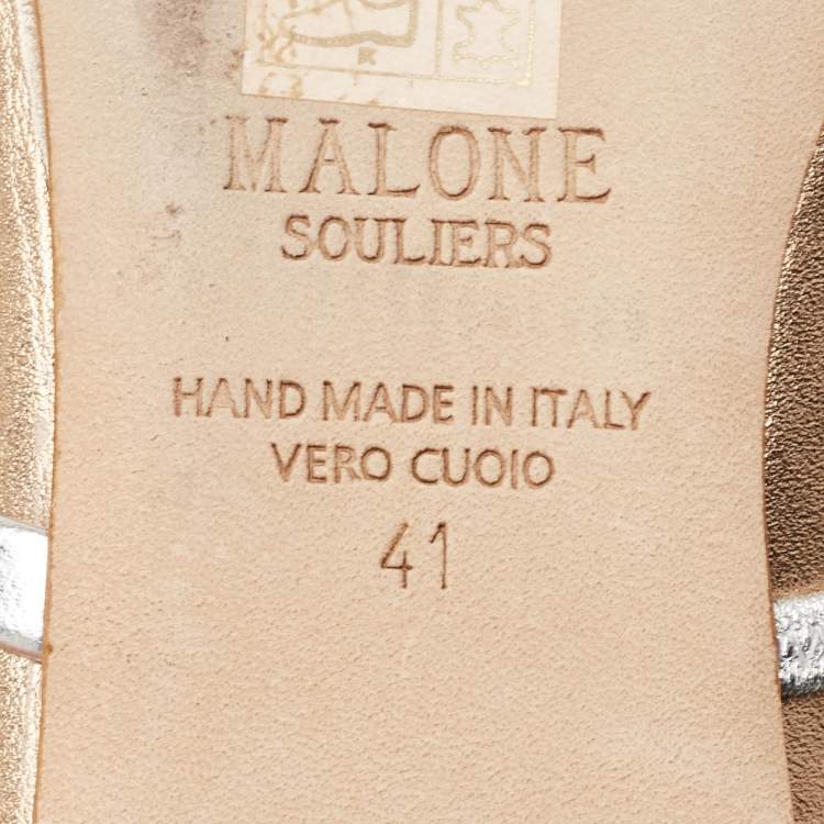 Pre Owned Malone Souliers Metallic Gold/Silver Leather Maureen Flat Mules Size 41