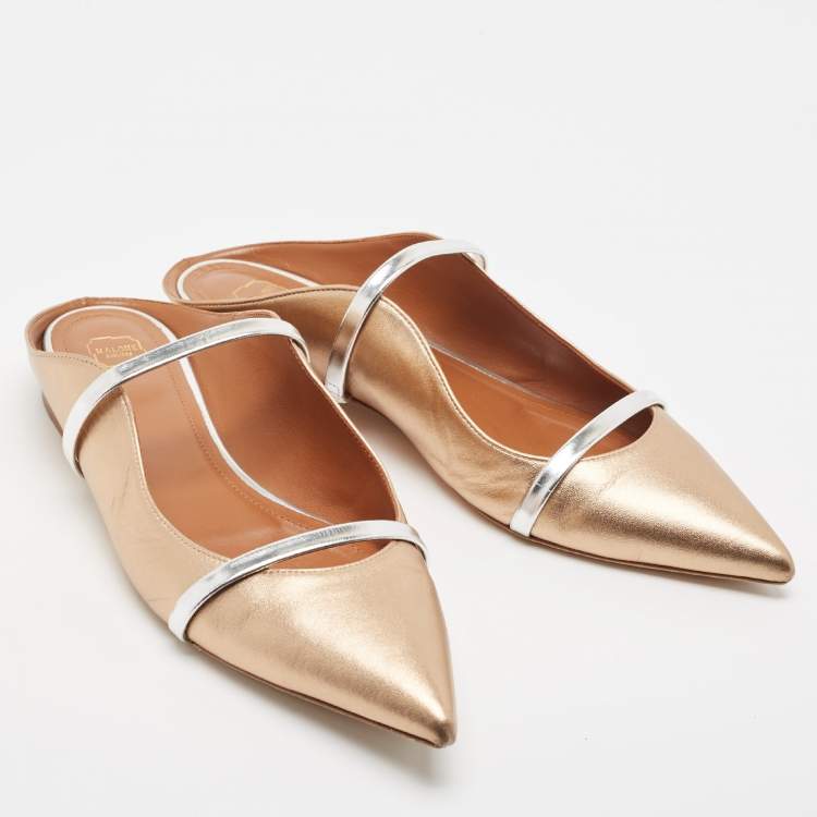 Pre Owned Malone Souliers Metallic Gold/Silver Leather Maureen Flat Mules Size 41