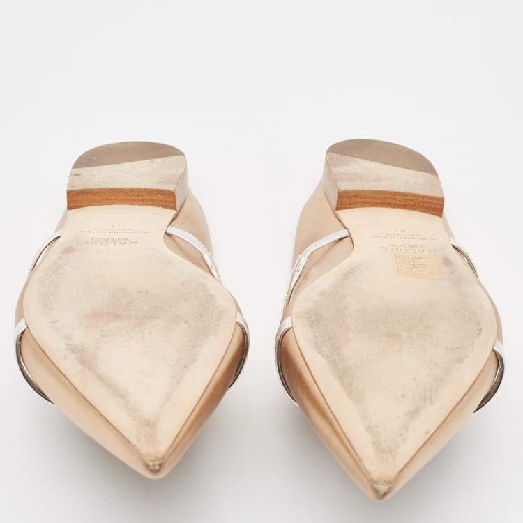 Pre Owned Malone Souliers Metallic Gold/Silver Leather Maureen Flat Mules Size 41