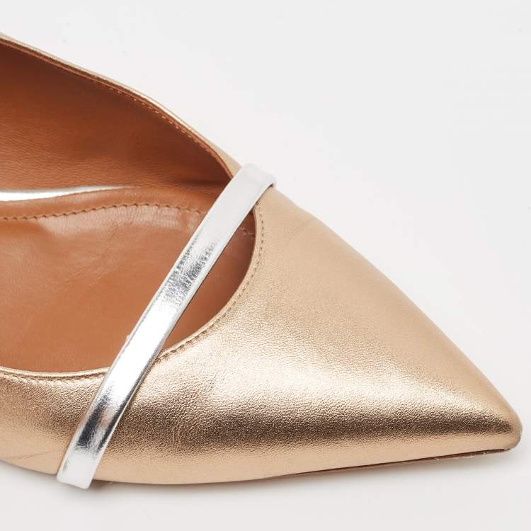 Pre Owned Malone Souliers Metallic Gold/Silver Leather Maureen Flat Mules Size 41